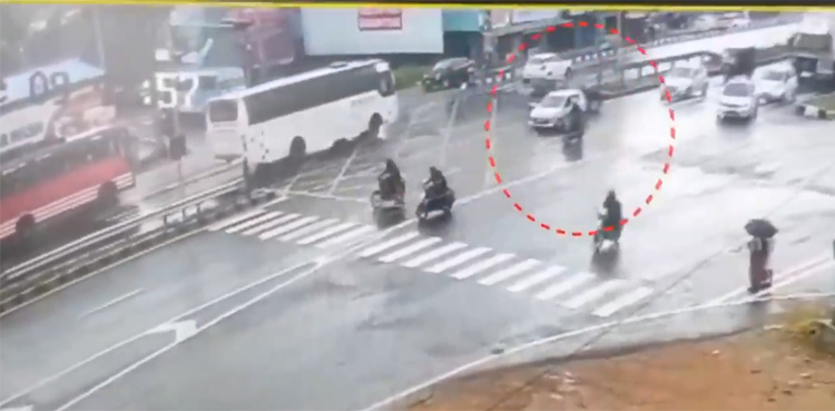 CCTV footage, car avoided, major accident, bus collision,