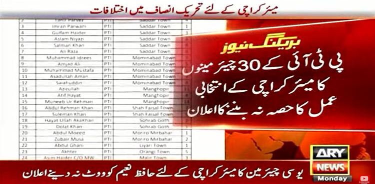 Karachi mayor, PTI UC chairmen, Karachi mayor elections