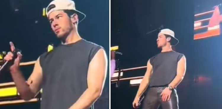 Nick Jonas, throws object, live concert