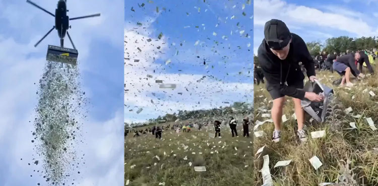 Influencer drops money, helicopter, Czech influencer, Kazma