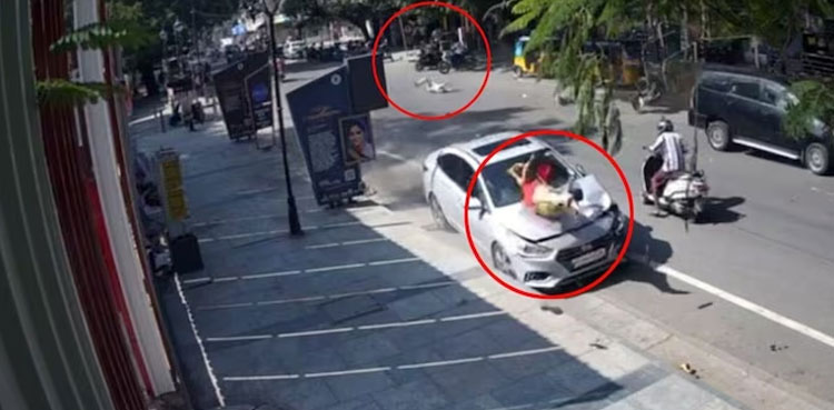 Speeding car, elderly man, woman flying