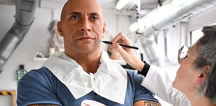 dwayne johnson, the rock, wax statue, retouched