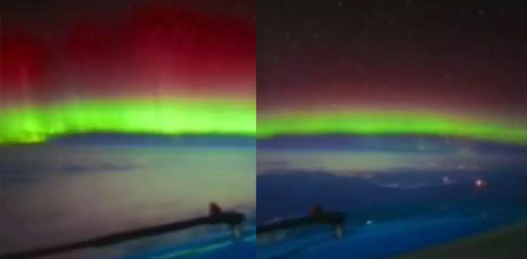 Pilot, captures incredible video, red and green aurora