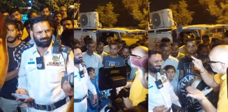 Karachi, citizen threatening, traffic police officer, Shaheen Complex