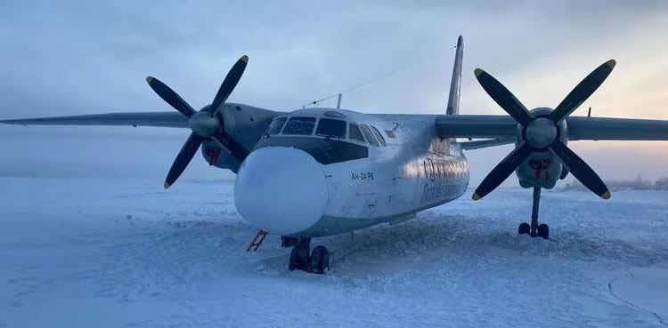 Polar Airlines plane frozen river