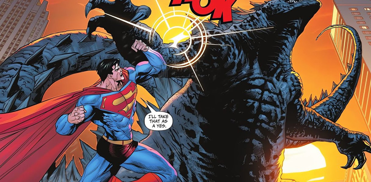 superman, superman death, superman killed, godzilla, godzilla kills superman, dc comics, justice league vs. godzilla vs. kong #4, justice league vs. godzilla vs. kong, justice league,
