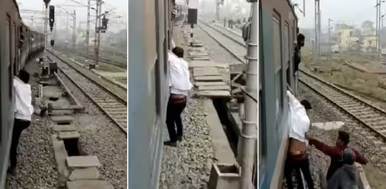 Thief dangles, moving train, failed mobile theft