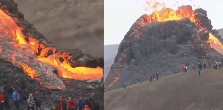 Incredible footage, volcanic eruption, Iceland