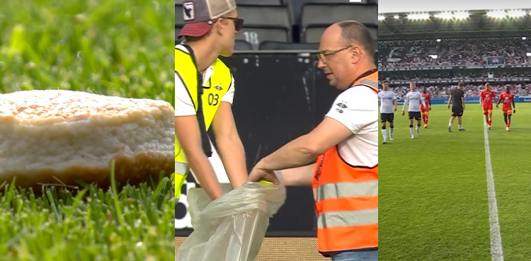 Pro soccer game, suspended, after fans, throw fish cakes, field
