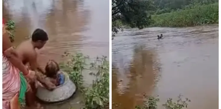 viral, elderly woman, video, flooded stream,