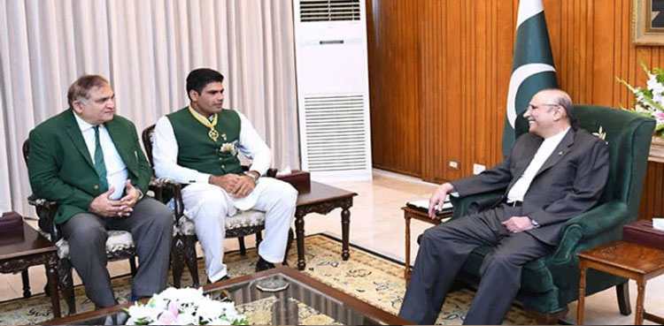President, Asif Ali Zardari, announces, Rs 100 mln, reward, Arshad Nadeem