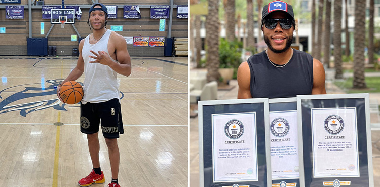 Arizona man, blindfolded, basketball shot, breaks, world record, breaks world record