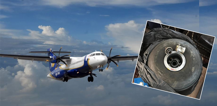 Nepal-Buddha Air flight, front wheel, Flight lands