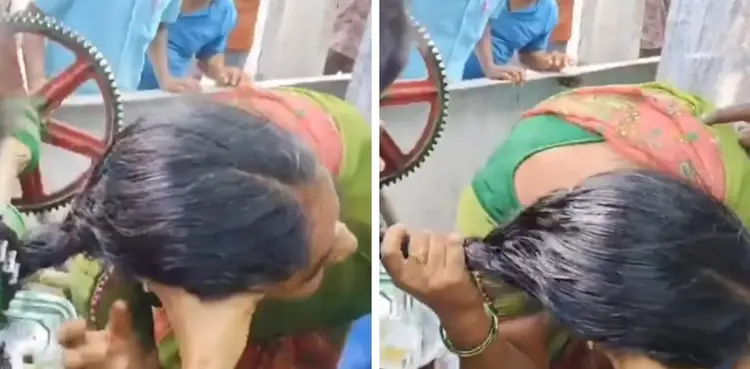 Sugarcane juice machine, viral, video, woman's hair