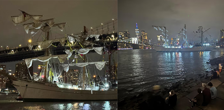 Mexican Navy-ship, Ship crashes , Brooklyn Bridge, Mexico