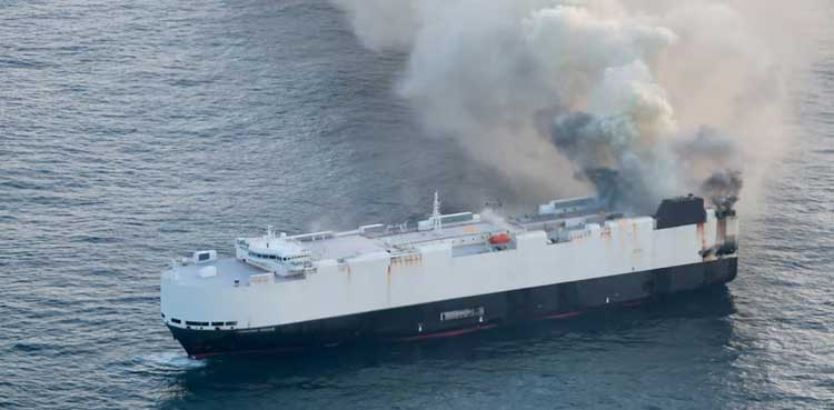 Burning cargo ship Alaska
