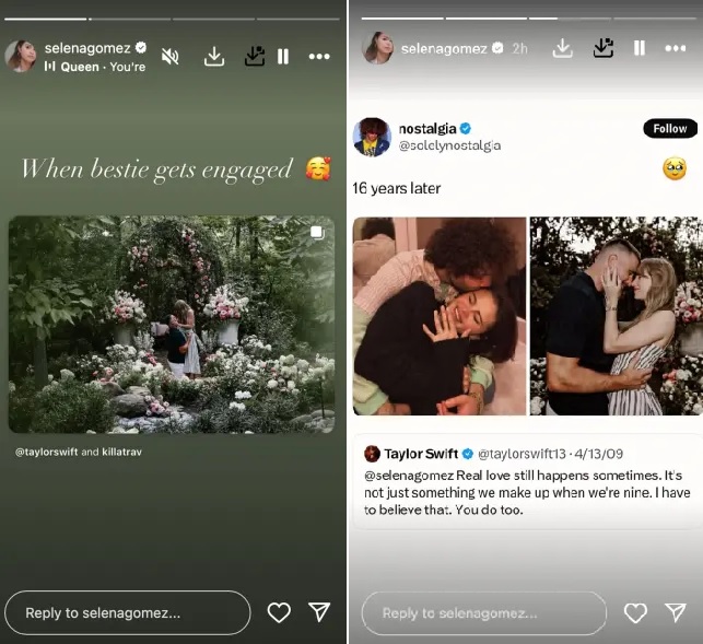 Selena Gomez reacts to bestie Taylor Swift's engagement with Travis Kelce