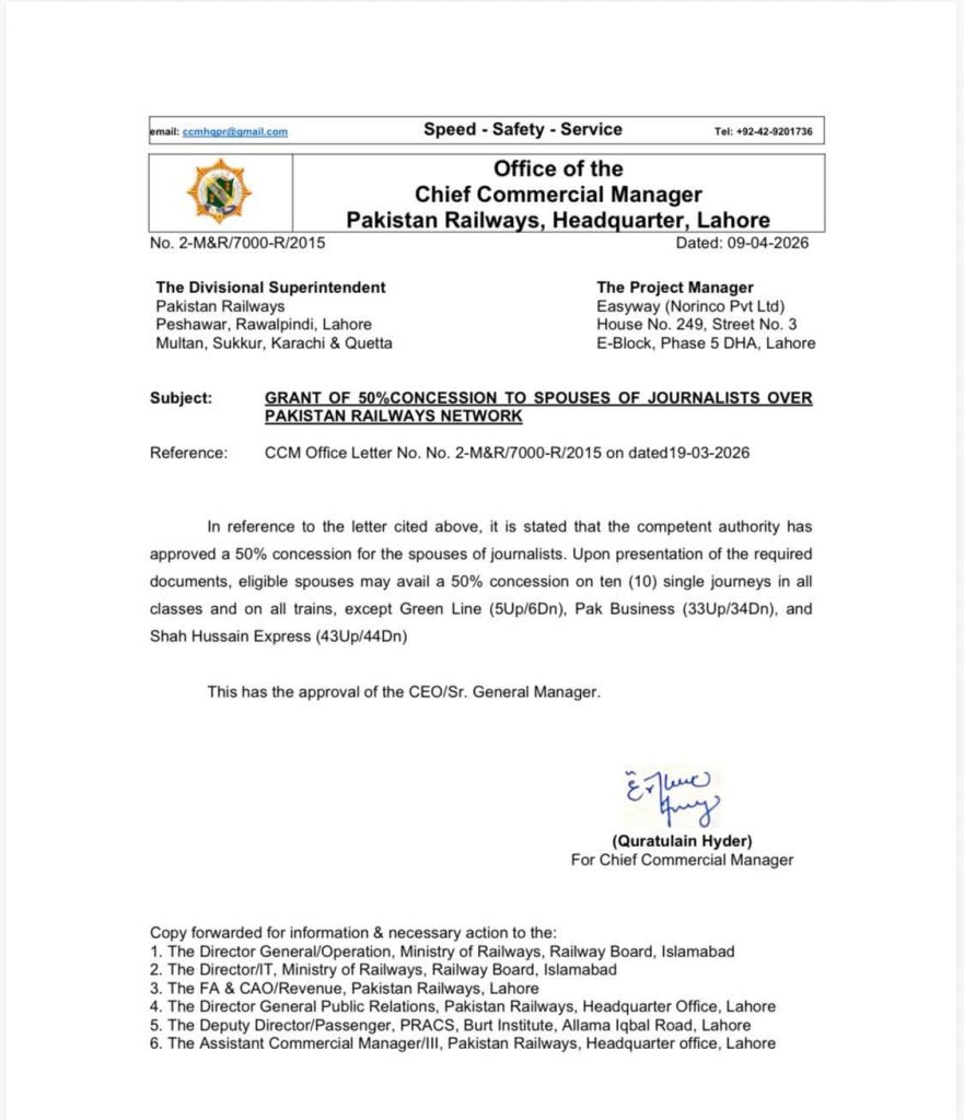 Pakistan Railways Latest Discount 