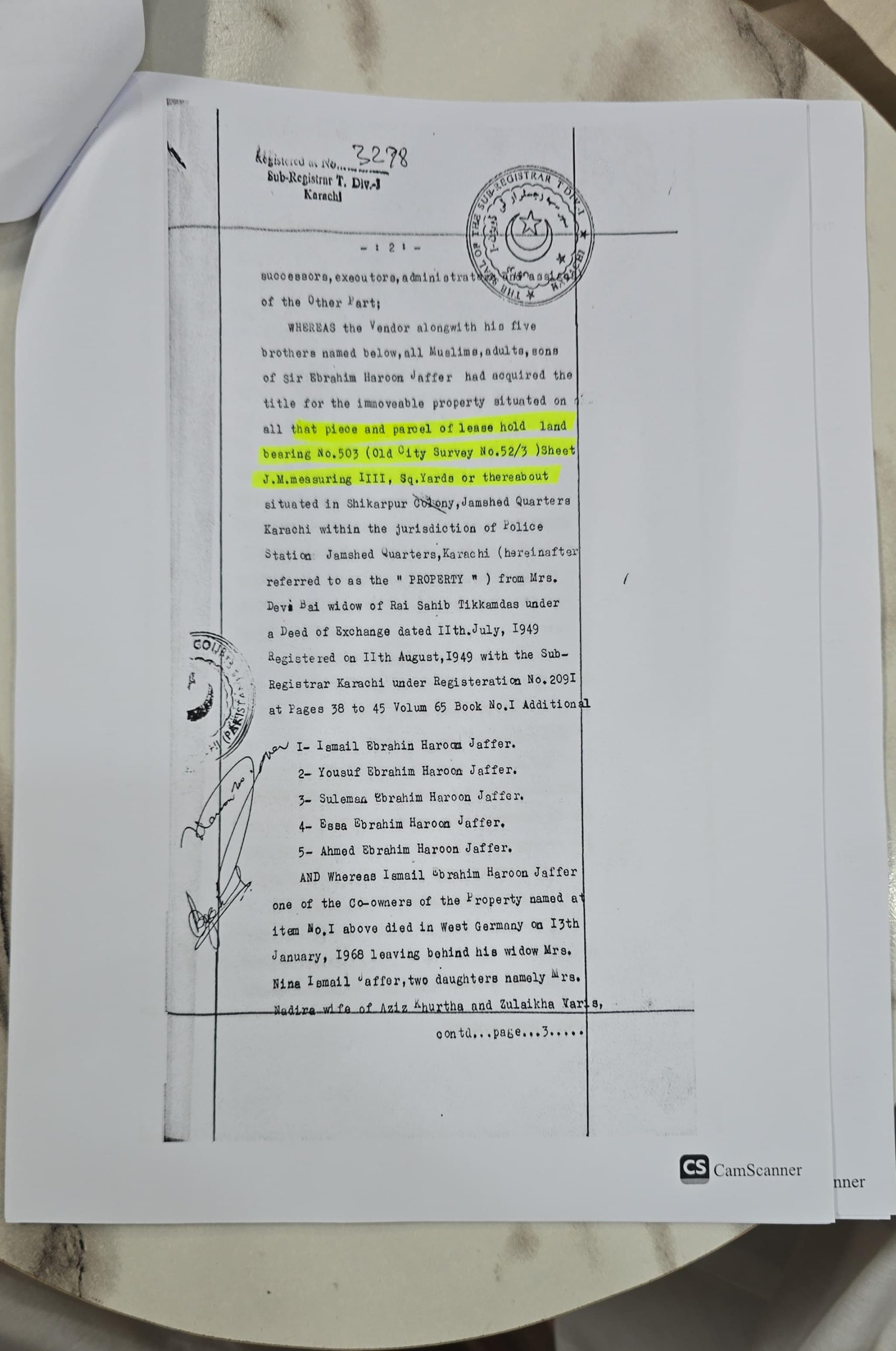 Sale deeds of plots 503, 504 obtained by ARY News 4 Idara Noor-e-Haq Karachi sale deed