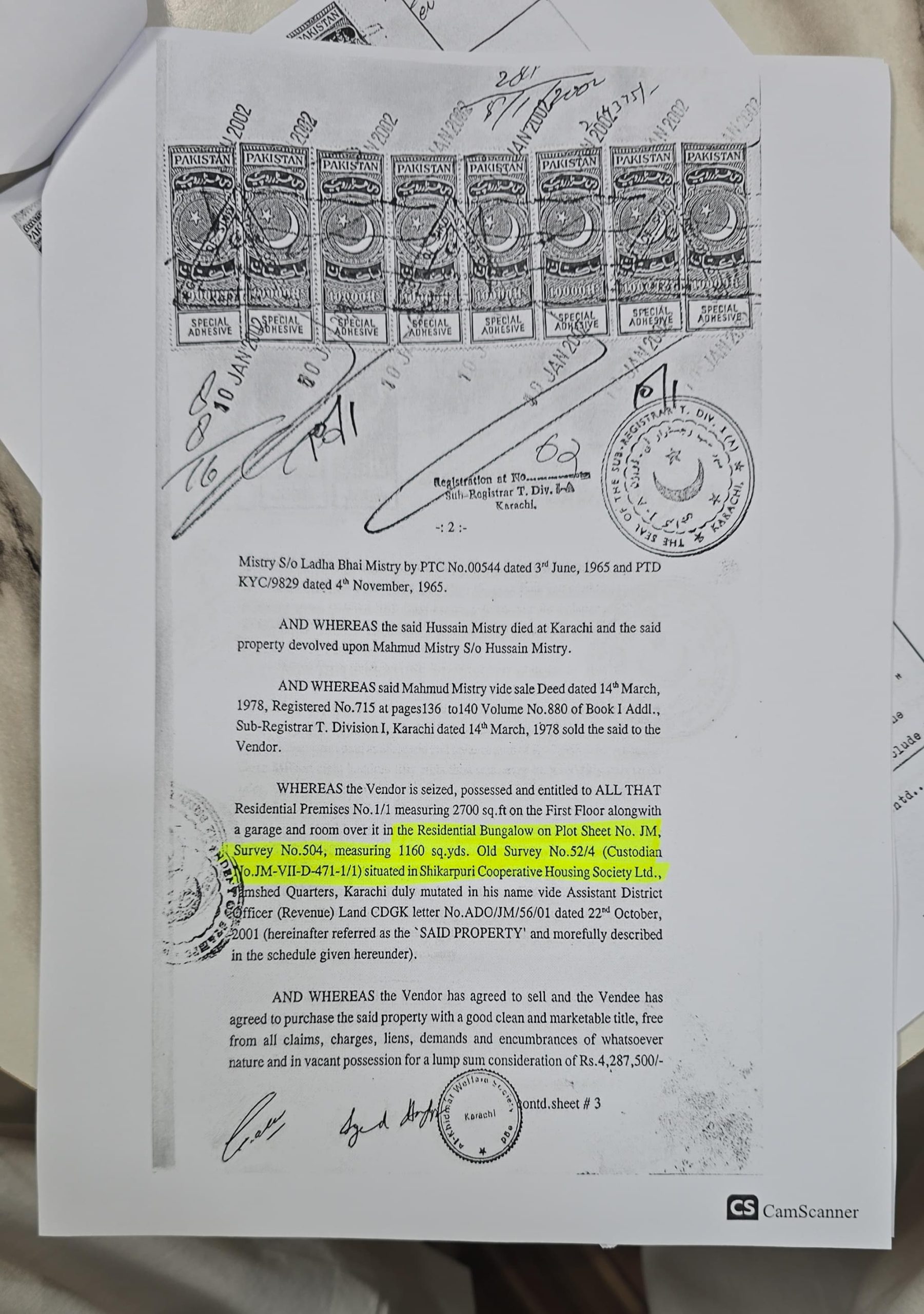 Sale deeds of plots 503, 504 obtained by ARY News 2 Idara Noor-e-Haq Karachi sale deed
